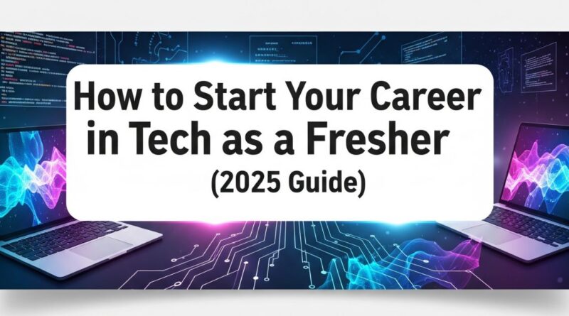 Young fresher exploring career options in the tech industry in 2025 with laptop and roadmap