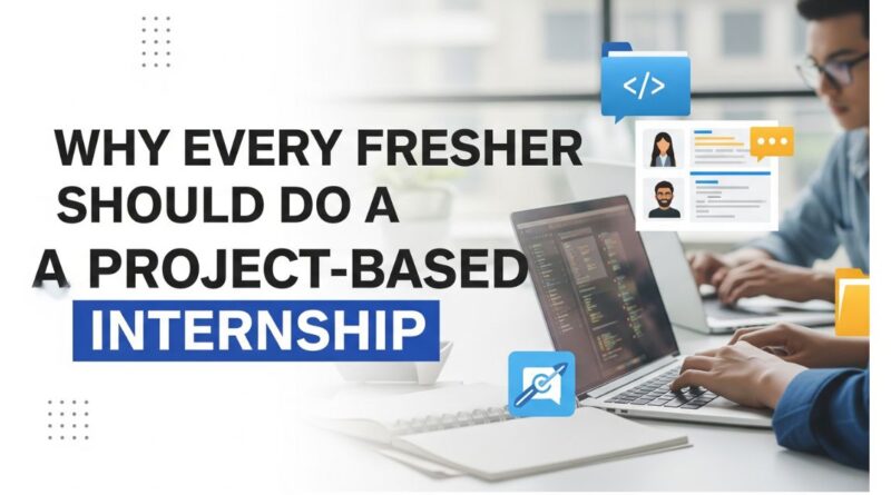 Fresher working on a laptop during a project-based internship, gaining hands-on experience.