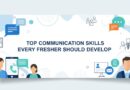 Banner with title 'Top Communication Skills Every Fresher Should Develop' highlighting essential soft skills for freshers entering the tech industry.
