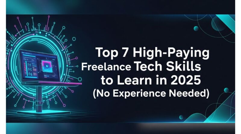 Freelancer working remotely on a laptop, learning tech skills in 2025 with no prior experience.