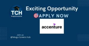 Accenture Mass Hiring 2025 job opportunity poster with Apply Now message from Telugu Careers Hub
